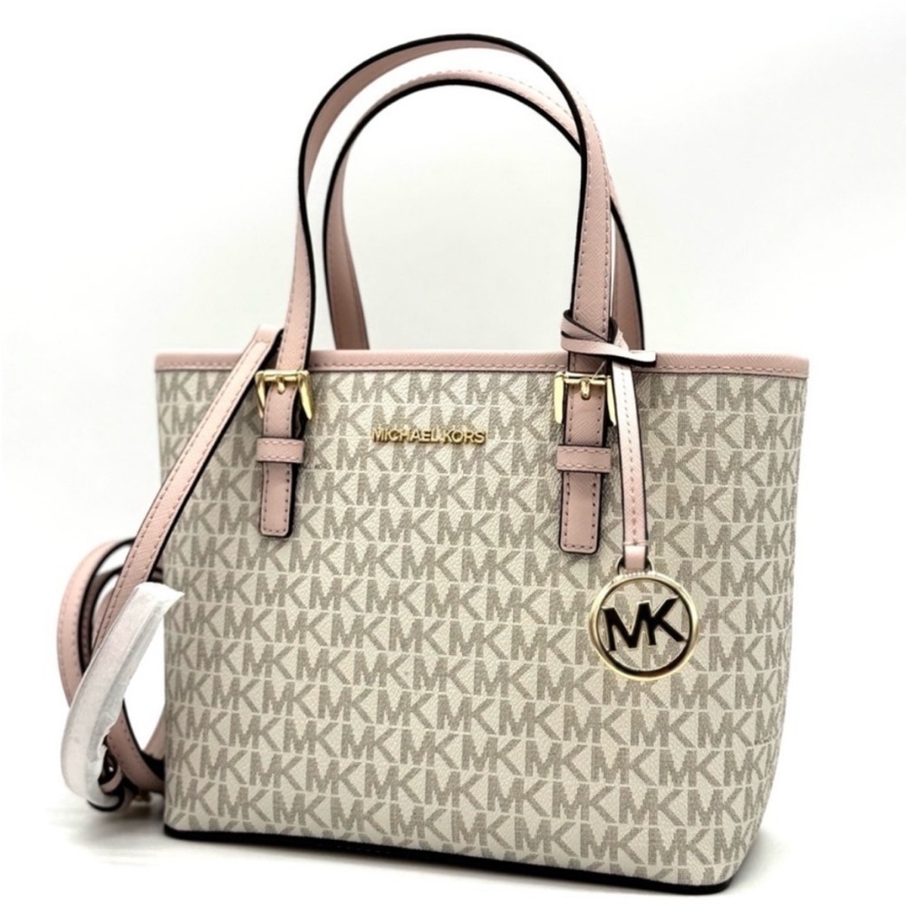 Michael Kors Jet Set Travel Extra-Small Logo Top-Zip Tote Bag Powder Blush Multi - Picture 1 of 9